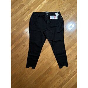 Alivia Ford Curvy High Rise Skinny Jeans Black Rinse Stretch Destructed Hem 20W